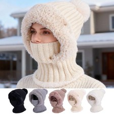 Women Thermal Knitted Hats Full Face Mask Scarf Winter Warm Neck Hooded Hats