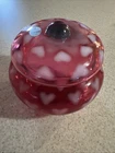 Vintage Fenton Cranberry Opalescent Heart Optic Covered Dish