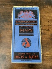 Bartholomew's Maps 1930 -50s Half Inch Vintage Cloth Map - 25 Herts & Bucks