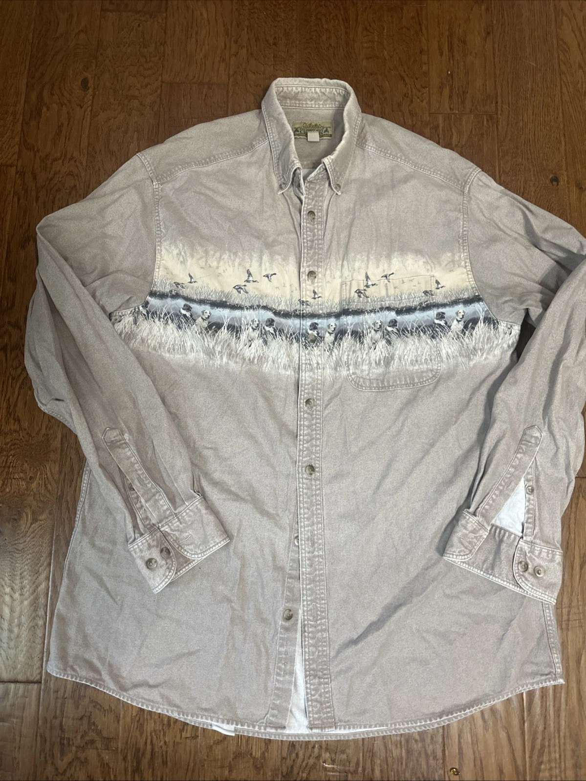 Cabelas Medium Tall Deerskin Soft Chamois Duck Dog Hunting Shirt Tan Vintage
