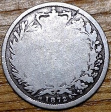 1872 Victoria Young Head Shilling Die 86 Great Condition 4.9g Sterling Silver 