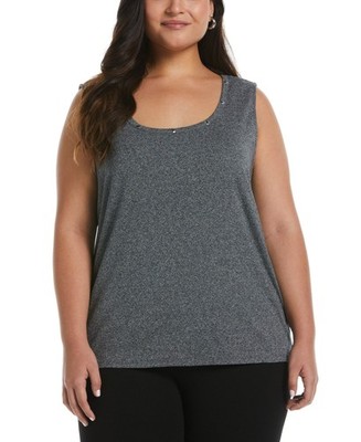 Rafaella Plus Size Studded Crewneck Tank Top Women's 2X Salt Pepper Pullover