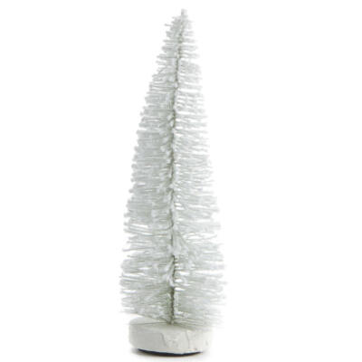 13'' Flocked Snowy White Bottle Brush Tree with Wood Base