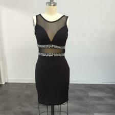 City Studio Beaded Dress Black 0 sheer mesh party cocktail evening Sequin Knit
