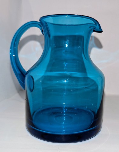 Vtg Blenko Blown Glass Pitcher Jug Cerulean Blue Small 5½" Smooth Pontil A+!💠 - Bild 2 von 12