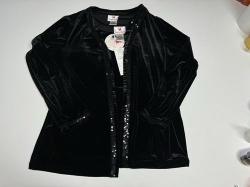 Quacker Factory Jacket Top Set Womens L Black Velvet Sequins Evening Formal New - Picture 2 of 15