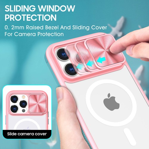 For iPhone 16 Pro Max 14 15 11 Magnetic Slide Camera Lens Hard Clear Back Cover - Picture 33 of 53