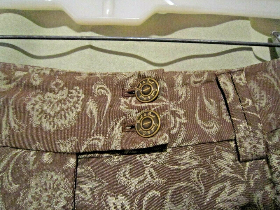 TALLA 12 PECK PECK MUJER MARRÓN VERDE MEZCLA DE ALGODÓN PAISLEY PIERNA ANCHA VESTIDO PANTALÓN, GUC Foto 2 de 4
