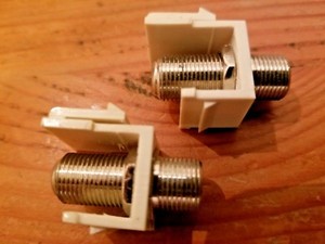 (2) Nickel F-81 Coax Keystone Jacks: HD F-Type Female to Female Coupler-ALMOND