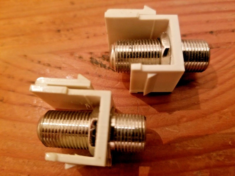 (2) Nickel F-81 Coax Keystone Jacks: HD F-Type Female to Female Coupler-ALMOND