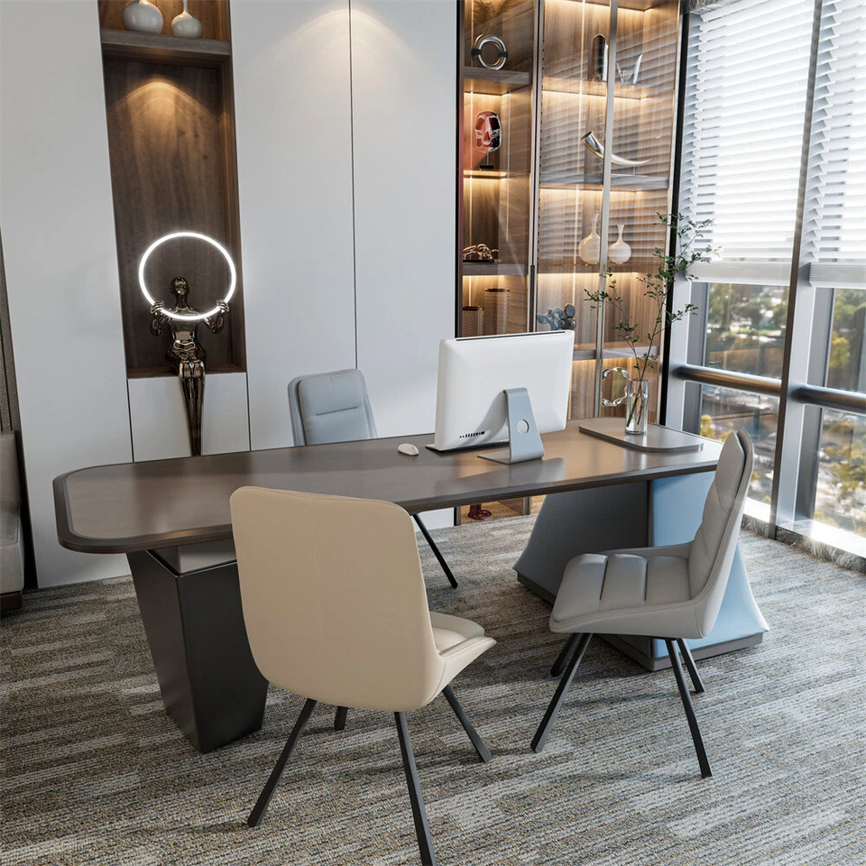 2x Large Swivel Dining Chairs Upholstered Seat Sturdy Metal Legs Computer Chairs - Image 3 of 4