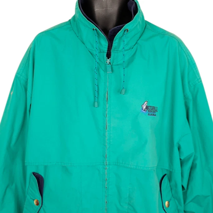 Vintage Waterfall Resort Alaska Sailing Jacket Mens Size 2XL Green 90s Fishing