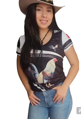 Camiseta Corta Personalizada de GALLOS para Mujer Talla L