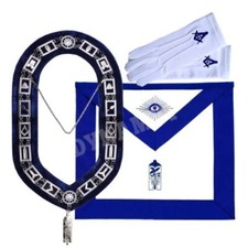 Masonic Blue Lodge Officer Junior warden Apron, Silver Chain Collar  Gloves