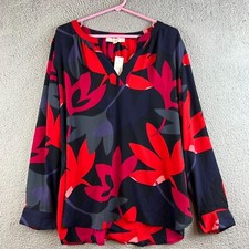 New Loft black dress red floral ruffle hem long sleeve size L