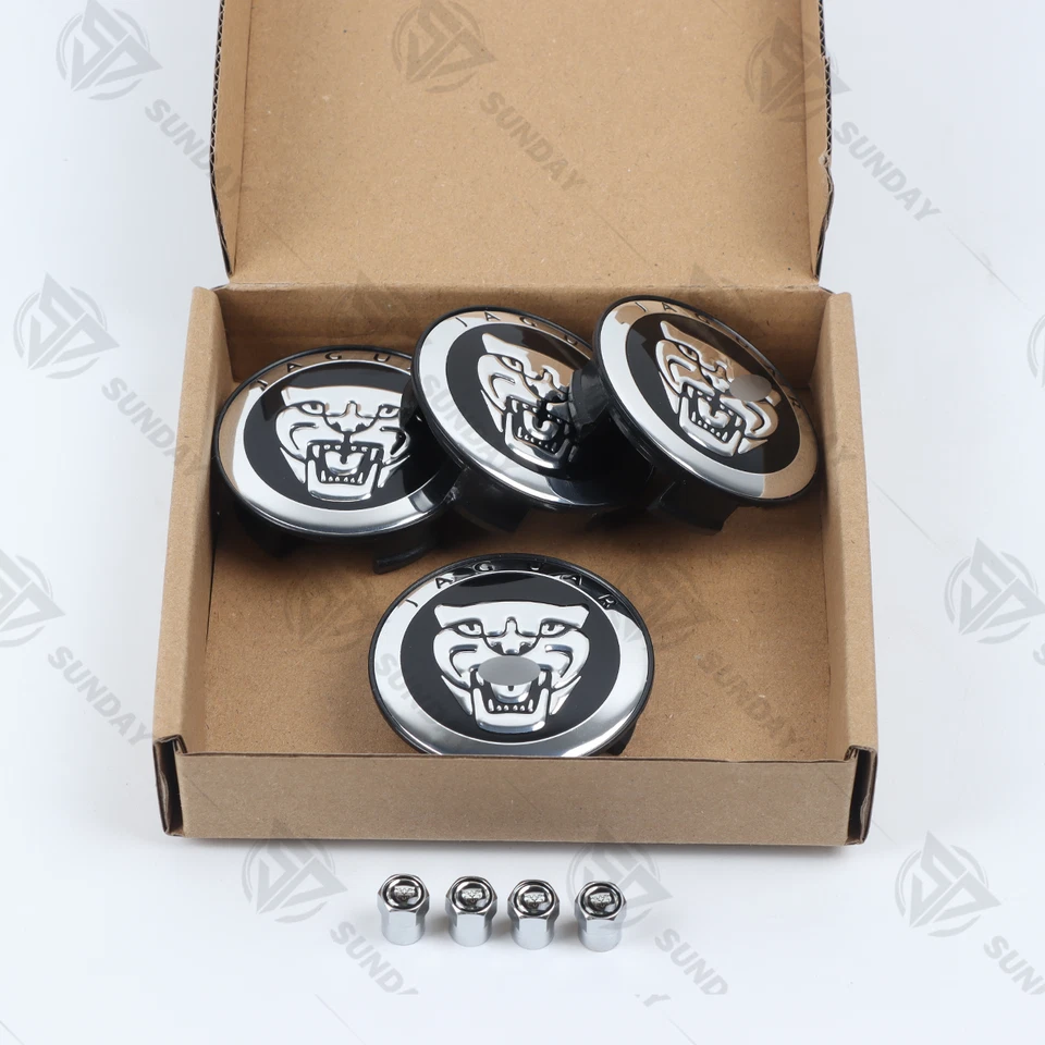 4 X Wheel Center Caps 56mm Fit for Jaguar XJ XJR XK XF Type Growler Black - Image 2 of 4