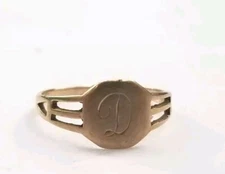 Antique 10K Victorian Yellow Gold Signet Monogram Initial 'D' Child's/Pinky Ring