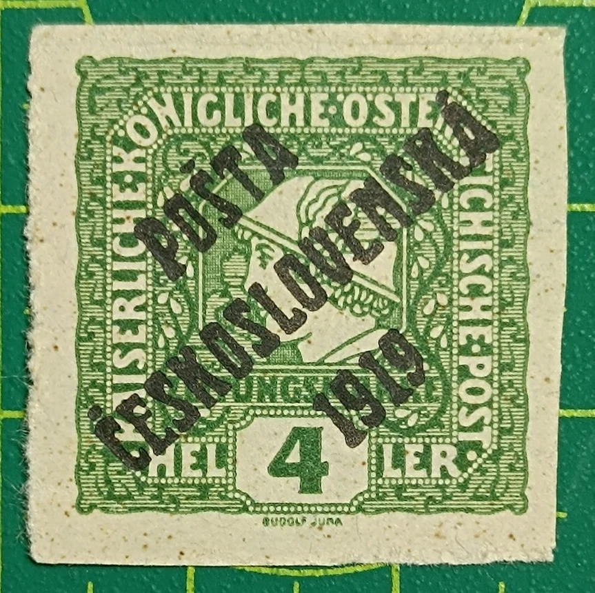 Sello de Checoslovaquia 1919, 4Heller, Austria-Hungría sello sobreimpreso 1919, sin usar Foto 4 de 4