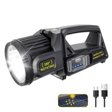USB Solar Portable LED Flashlight Work Light Spotlight Rechargeable Searchlight