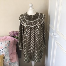 Women’s M&S Per Una UK 12 Tunic Dress Green Cream Mix Long Sleeves Pockets