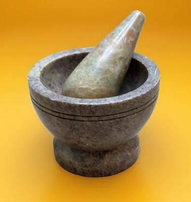 VINTAGE Rare Earth Stone Or Marble MORTAR AND PESTLE, Red Tone Mineral Rocks, 4 