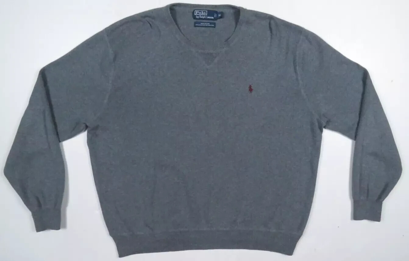 Ralph Lauren Polo Grigio Borgogna Pony Pullover Maglione Felpa XL