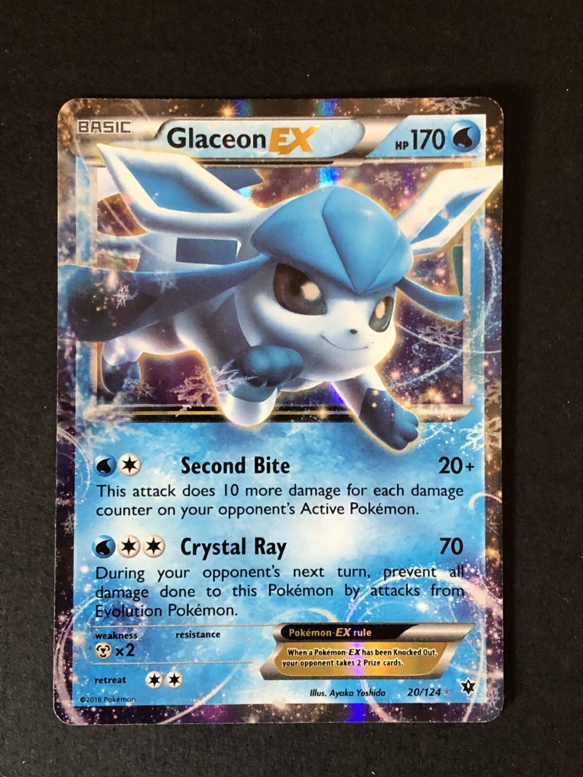 Glaceon EX, 20/124, Fates Collide, Holo, Near mint condition, Creatures Inc