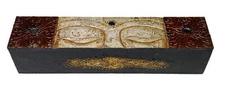 Buddha Eyes Wood Trinket Jewelry Stash Hinged Lid Meditation Incense Dice Box