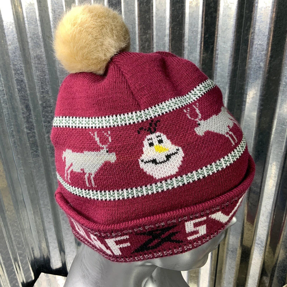 Disney Olaf Sven Gorro Borgoña Gris Marfil Invierno Gorra Talla Única Sombrero Foto 3 de 4