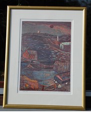 Esteban Fekete Seestück Farbholzschnitt signiert, numeriert , mit Rahmen