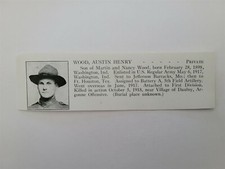 Austin Henry Wood Washington Indiana Jefferson Barracks Battery A 1921 WW1 Hero 
