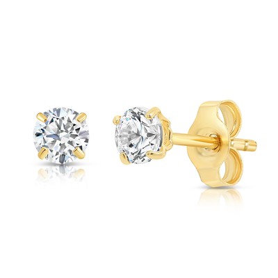 14K Solid Yellow Gold Round Black Onyx CZ Stud Earrings Basket Setting 3mm-8mm e