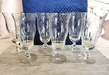 Tiffin Franciscan 1950's Delys Crystal Iced Tea Glasses Optic Diamond Stem Set/6