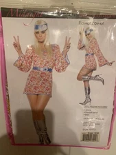 New Flower Power Hippie 60s Costume Adult Size S/M Dress Belt & Headband