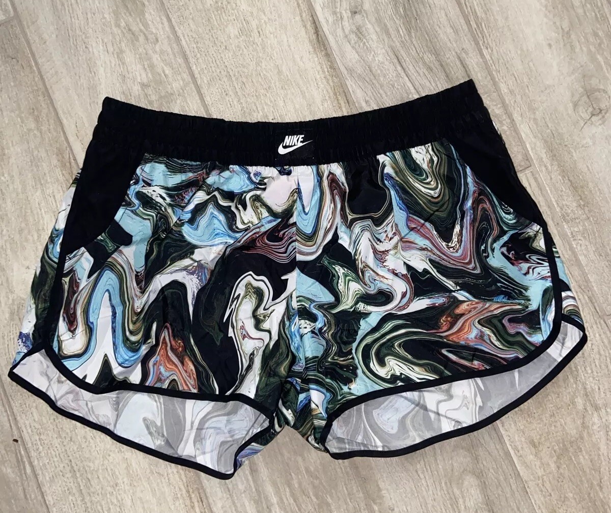 Nike Sportswear Womens Running Shorts Marble Swirl Black Blue BQ6781 010  Large