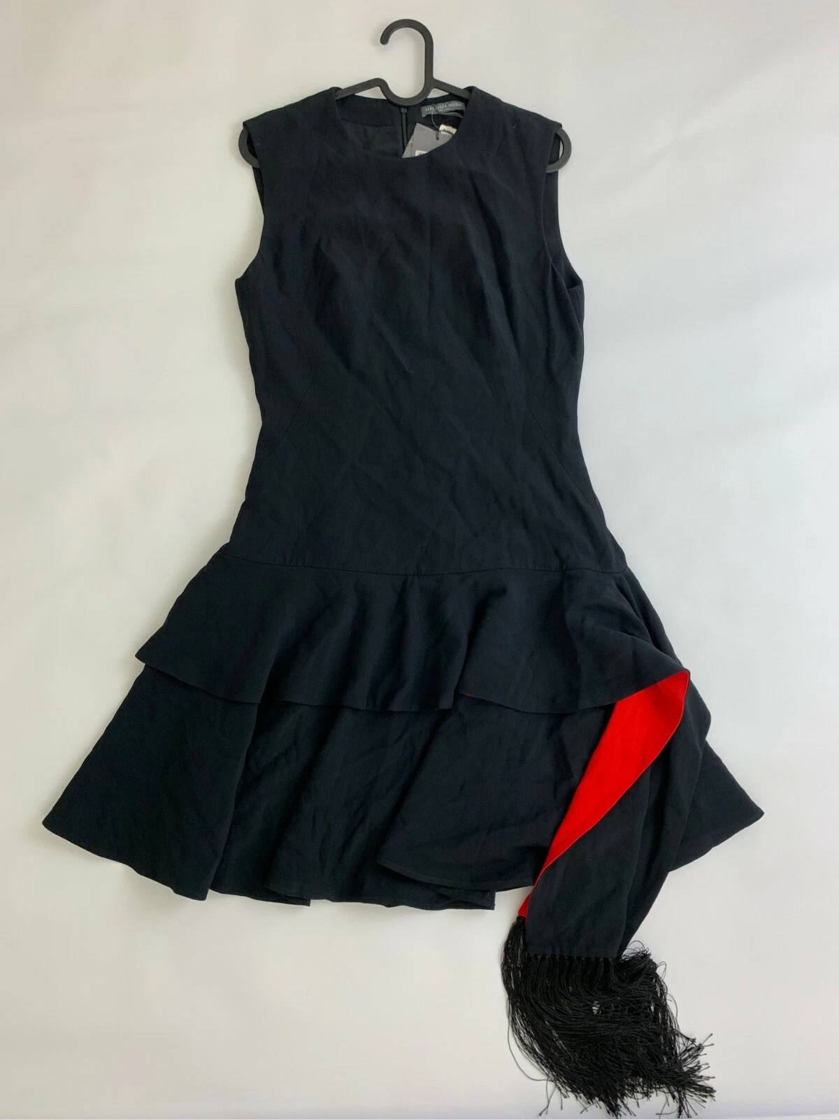 NUOVO ALEXANDER MCQUEEN Mini abito nero drappeggiato a strati in crepe taglia 42