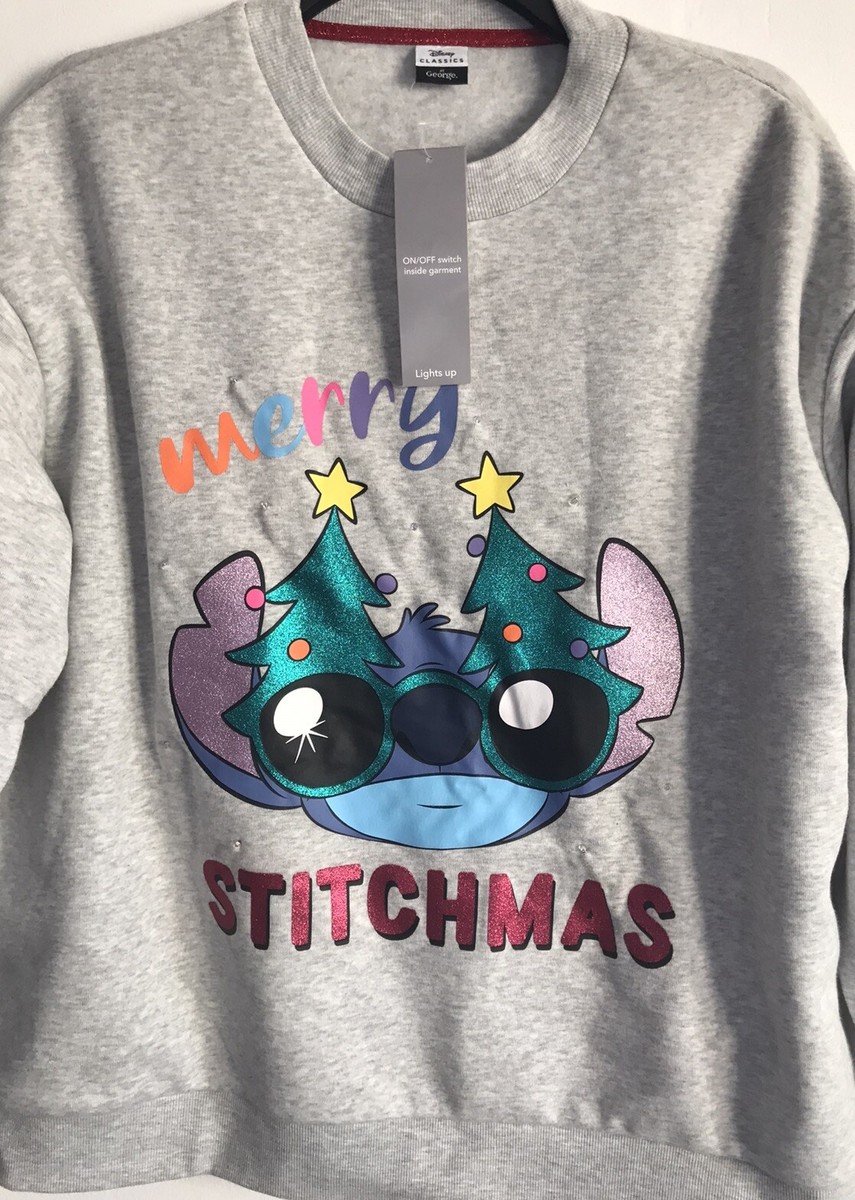 Disney Lilo Stitch Light Up Grey Christmas Sweatshirt Ladies