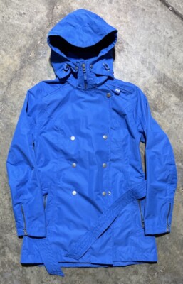 Women s Helly Hansen Baby Blue Long Belted Parka Jacket. Size S.