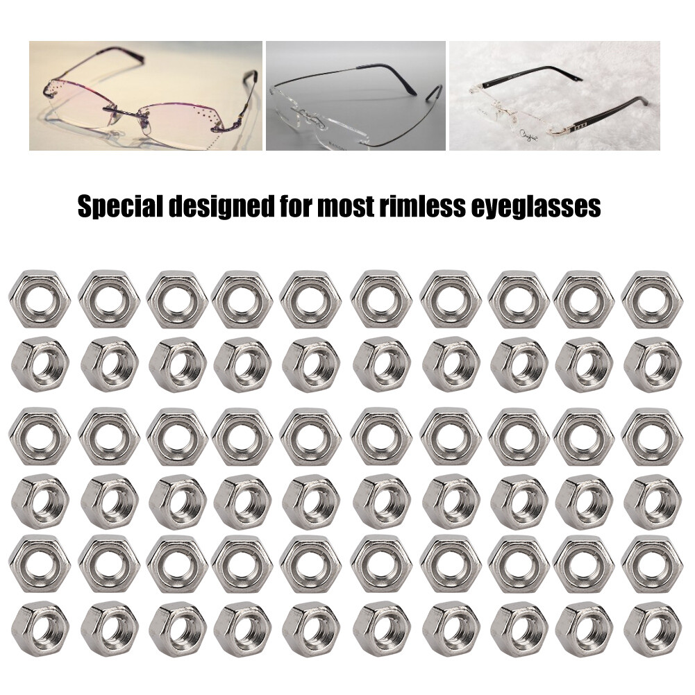 300 Pairs Rimless Glasses Screw Hex Nuts 1.4 Nut Cap Eyeglasses