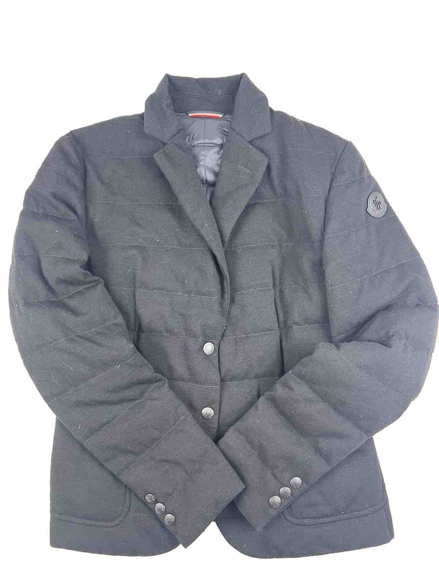 Women Moncler Giacca Black Wool Cashmere Jacket Quilted Logo