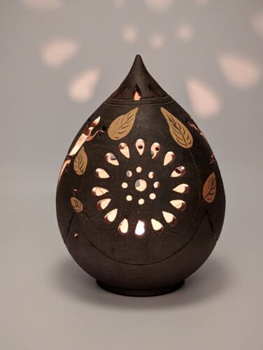 ✨ Reticulated 2 Piece Illuminated Tealight Candle Holder Teardrop Art Pottery - Picture 1 of 17