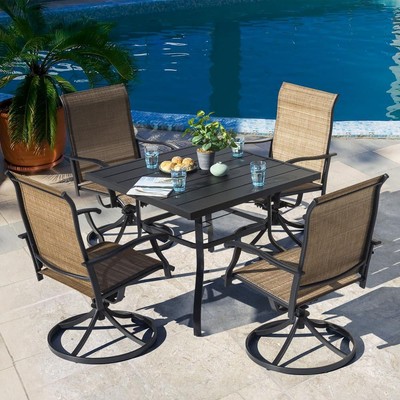 Nuu Garden Patio Dining Sets 34.5''Hx16''Wx18''D 5-Piece Steel Sling Outdoor Brown
