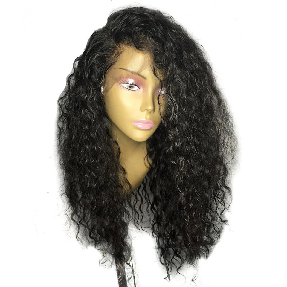 180% Density Black Synthetic Lace Front Wigs Long Loose Curly Wave Black Women - Image 2 of 4