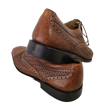 Mezlan Dubai Brown Woven Wingtip Shoes Mens 9M All Leather 
