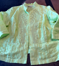 CHICO  S JACKET WOMENS SZ 2 EMBROIDERED OPEN UNSTRUCTURED LINEN BLEND