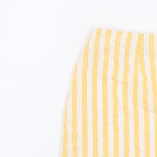 Miss Selfridge Womens Yellow Striped Polyester A-Line Skirt Size 12 Button - Picture 6 of 10
