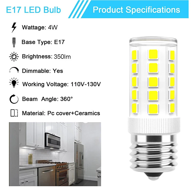 1-10x E17 LED Bulb Microwave Oven Light Dimmable 4W Natural White 6000K Light - Image 3 of 4
