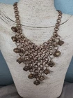 Vintage BIG STATEMENT NECKLACE THICK GOLD BRASS GILDED CHAIN DANGLES