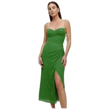 Reformation Kourtney Green Slip Midi Dress S Sweetheart Neck Ruched Side