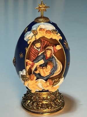 House of Fabergé The Nativity Egg Scene Figurine Blue/Gold Stars 4in 3D